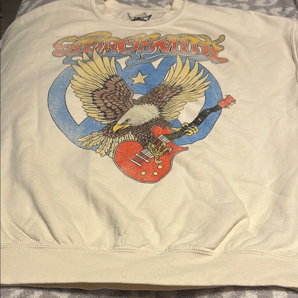 Altar'd State Cream Crew Neck Sweater with Vintage Graphic